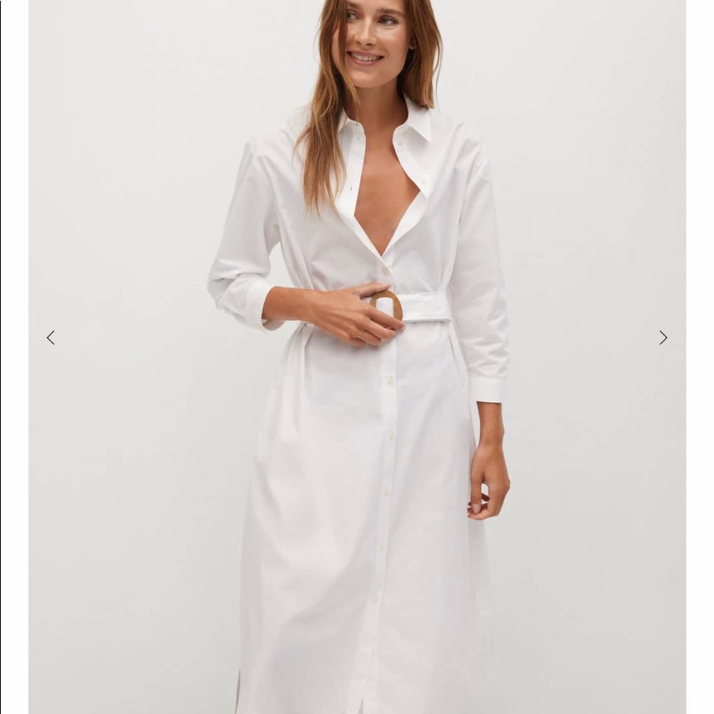 New MANGO white poplin belt dress